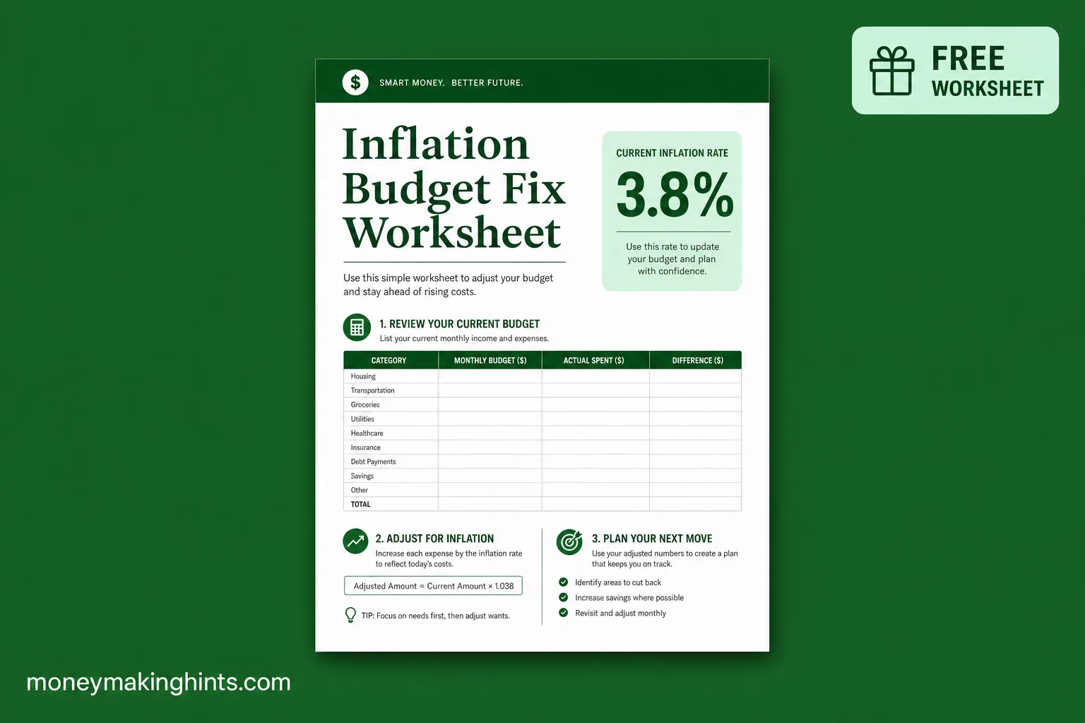 Free Inflation Budget Fix Worksheet — Adjust Your Budget for 2026 Free Inflation Budget Fix Worksheet